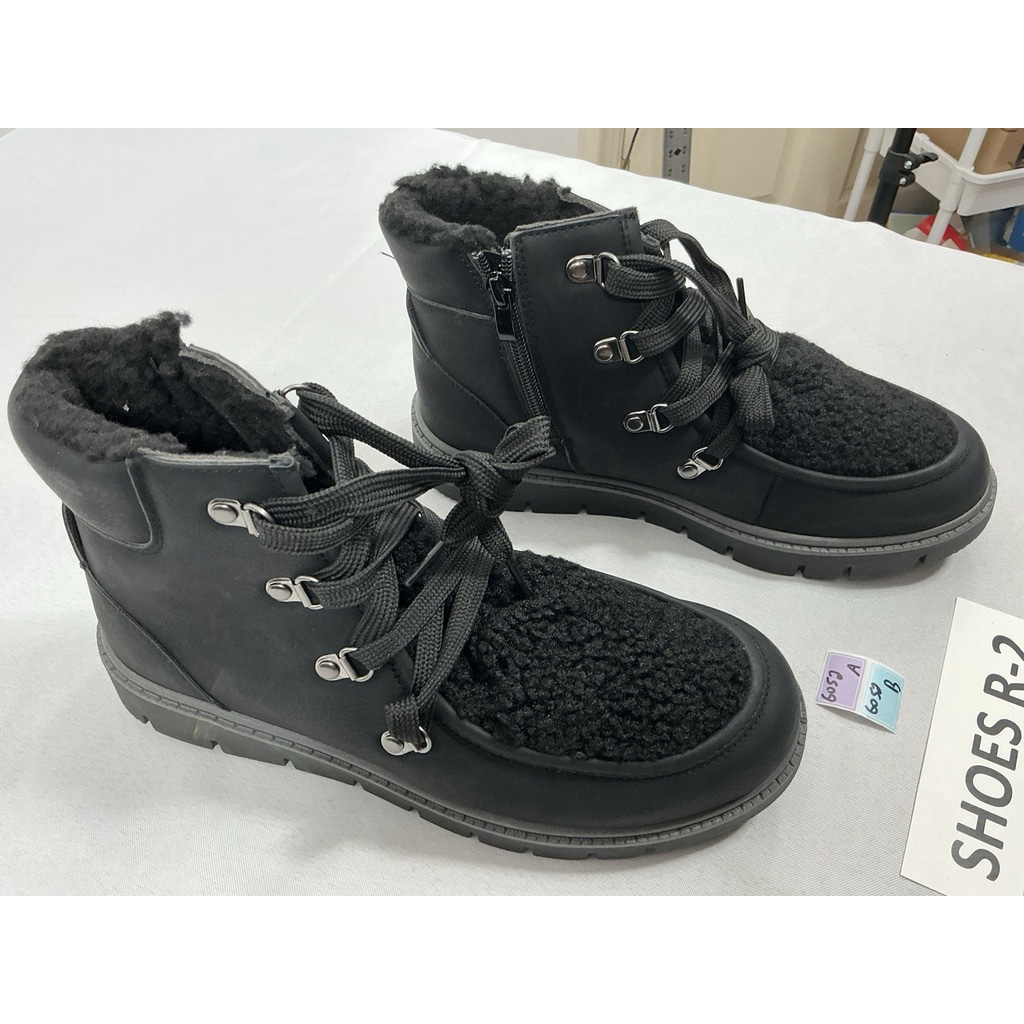 Womans Winter Ankle Boots Eu 38 Us 7.5/8 Black Lace Up Side Zip Lined Nwot